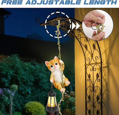Solar Hanging Cat Statue, Outdoor Resin Orange Cat Figurine - Image 4