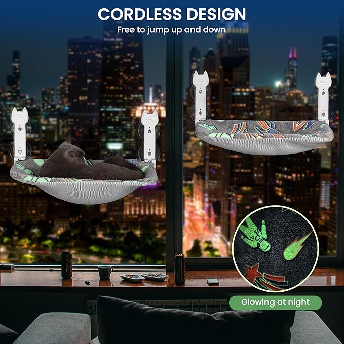 HiPetpy 2 Pack Cat Window Perch, Glow in The Dark Foldable Cat Hammock - Image 4