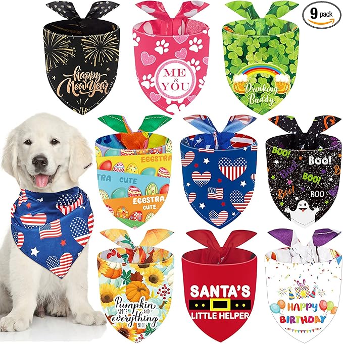 Weewooday 9 Pcs Holiday Dog Bandanas Memory Day Bandanas Patriotic Seasonal by Weewooday