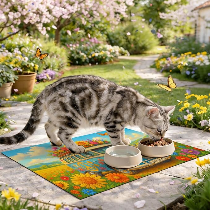 HOMETITUTE Cute Cat Feeding Mat 20" x 12", Non Slip Dog Cat Food Mat - Image 9