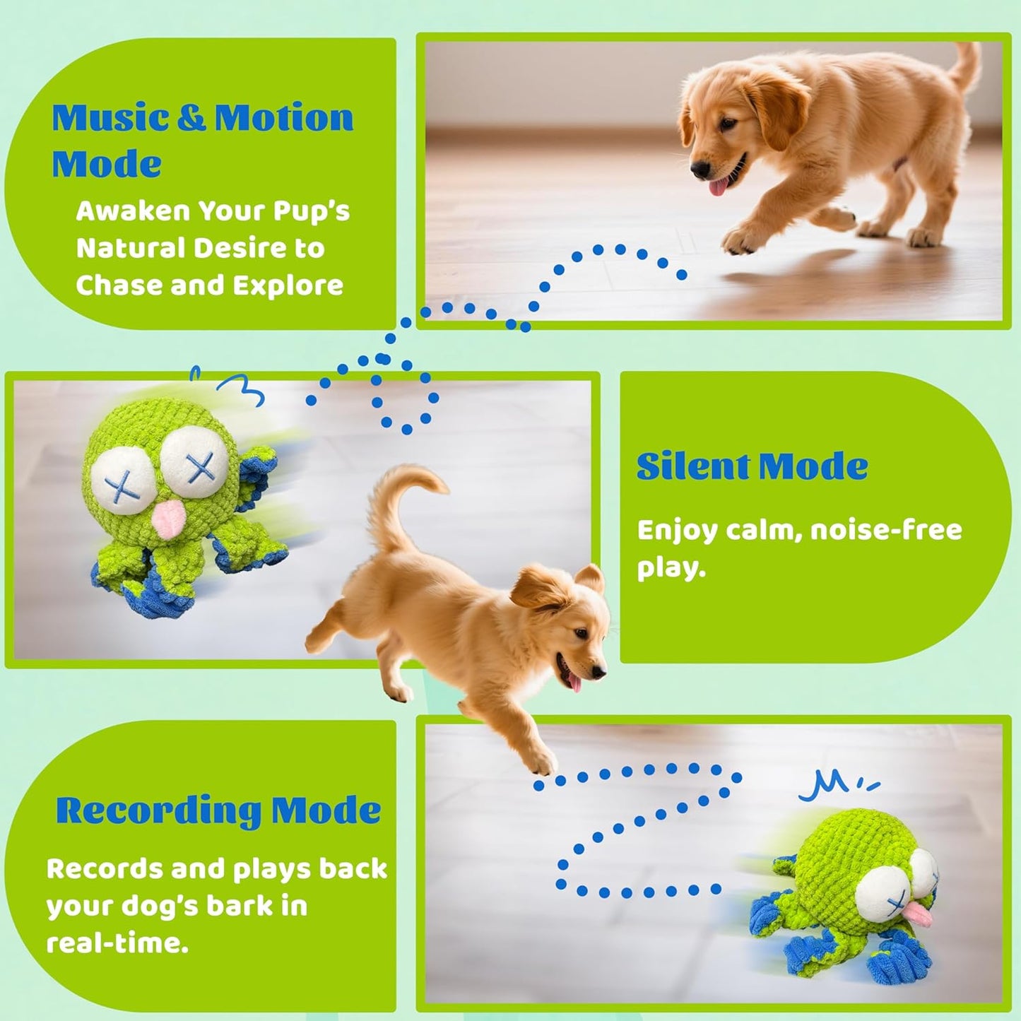 Interactive Octopus Dog Toys – Rechargeable Dog Squeaky Toy with Bouncing Ball, Music, Recording & Silent Modes – Moving Toys to Keep Dogs Busy for Small, Medium & Large Breeds