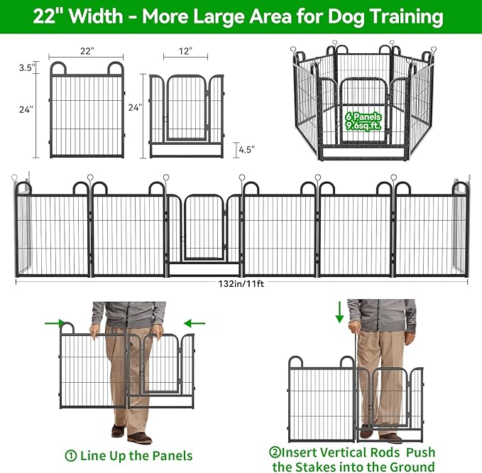 Puppy Playpen 6 Panels Small Dog Fence Outdoor Indoor Use 24" Height Anti-Rust - Image 4