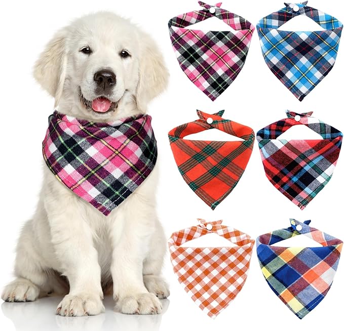 Honoson 6 Pieces Triangle Dog Bandana Dog Scarf Plaid Printing Adjustable Bibs by Honoson