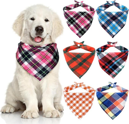 Honoson 6 Pieces Triangle Dog Bandana Dog Scarf Plaid Printing Adjustable Bibs by Honoson