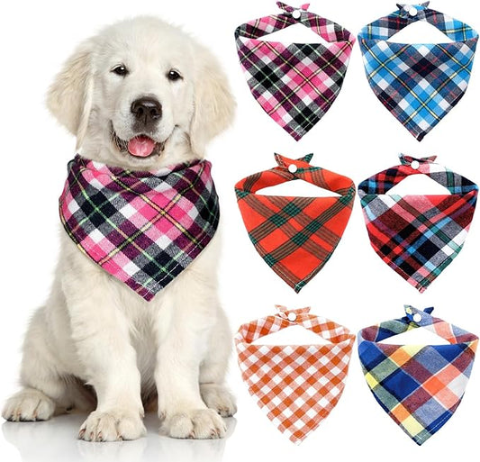 Honoson 6 Pieces Triangle Dog Bandana Dog Scarf Plaid Printing Adjustable Bibs by Honoson