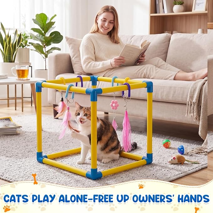 Hoteam Cat Play Gym with 6 Hanging Interactive Toys & 4 Cat Toys Hammock Cats - Image 4