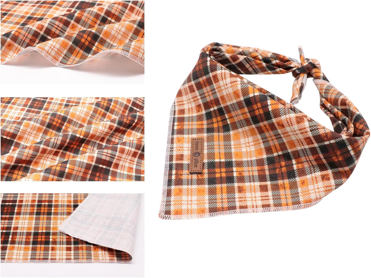 Lionet Paws Halloween Dog Bandana - Plaid Dog Kerchief, Adjustable Washable Reversible Cotton Scarf for Small to Large Dogs