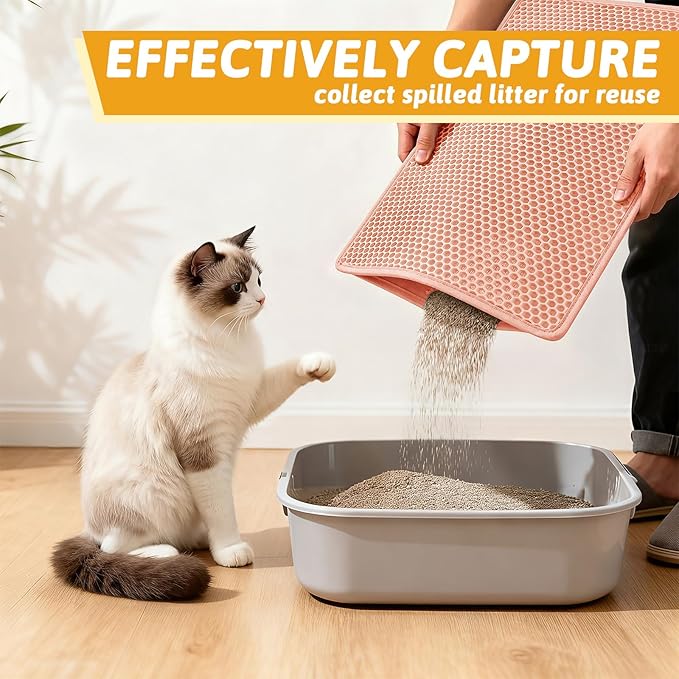 Pieviev Cat Litter Mat Double Layer Waterproof Urine Proof Trapping Mat 1 Pack) - Image 3