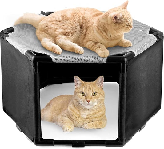 Elevated Cat Hammock Bed with Privacy Fence, Portable Raised Dog Cat Bed by BETYMAN