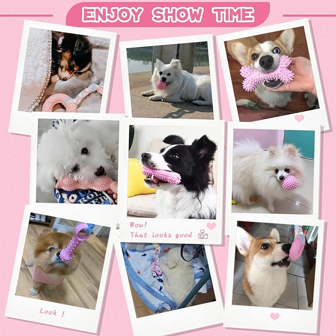 Petcare 6 Pack Puppy Chew Toys for Teething Cute Pink Puppy Toys Small Dog Toys - Image 2