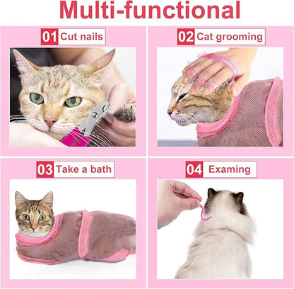 Patelai 5 Pcs Cat Bathing Bag Set Cat Grooming Bag Adjustable Pet Shower Net - Image 7