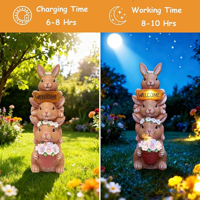 Solar Bunny Statues Outdoor Decor, Garden Sculptures - Image 5
