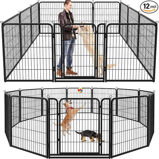 Kfvigoho Dog Playpen Outdoor Extra Wide 12 Piece Panels Heavy Duty Dog Fence by Committedtobetterpetlife