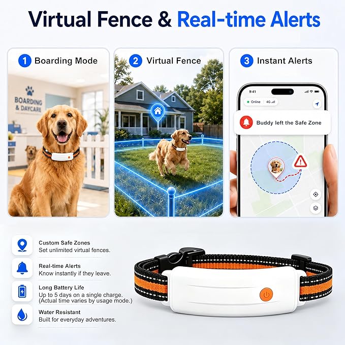 4G LTE GPS Pet Tracker & Virtual Fence, Real-Time Location, Heart Rate & - Image 4