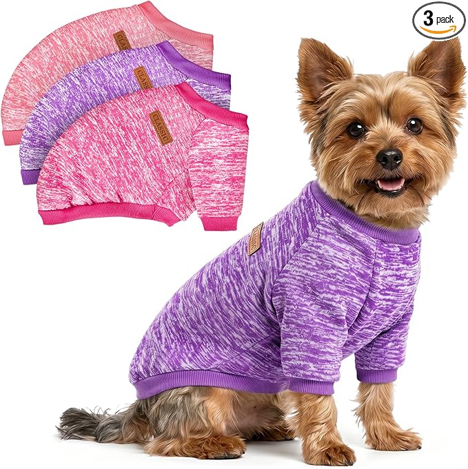 3 Pack Dog Sweaters for Small Dogs Girl Boy Winter Fleece Clothes Warm Soft Dog by BAOBICUTE