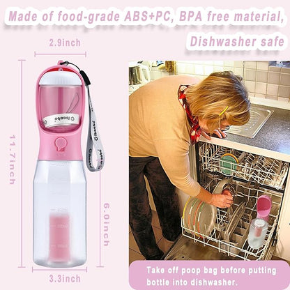 Cibaabo Dog Water Bottle with Food Container & Poop Bag Holder, Travel Water - Image 6