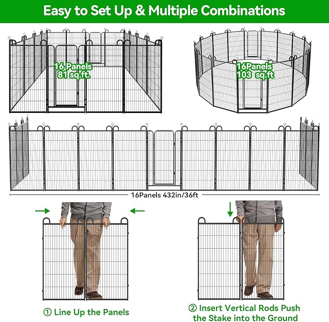 Dog Playpen Outdoor 16 Piece Panels Heavy Duty Dog Fence 47" Height Anti-Rust - Image 6