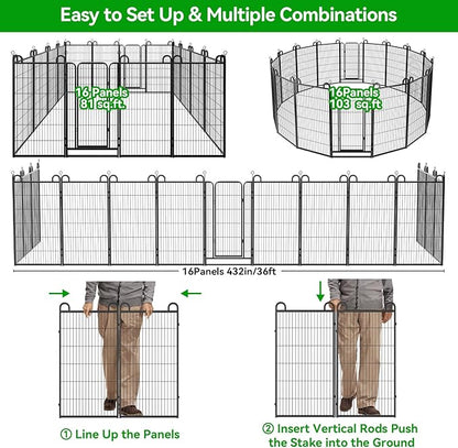 Dog Playpen Outdoor 16 Piece Panels Heavy Duty Dog Fence 47" Height Anti-Rust - Image 6