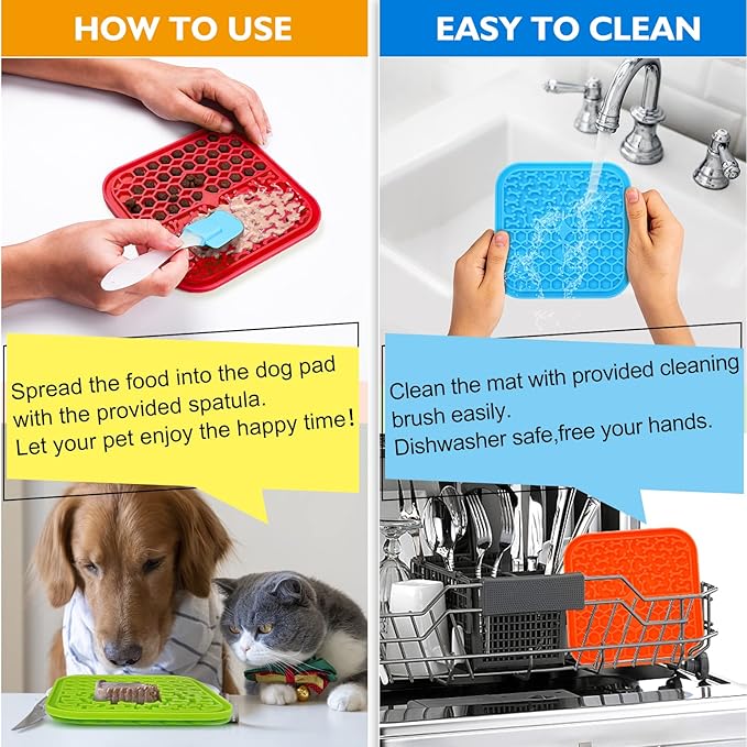 4 Pack Lick Mat for Dogs, Dog Slow Feeder Dowl Mat for Bathing Grooming Nailing - Image 6