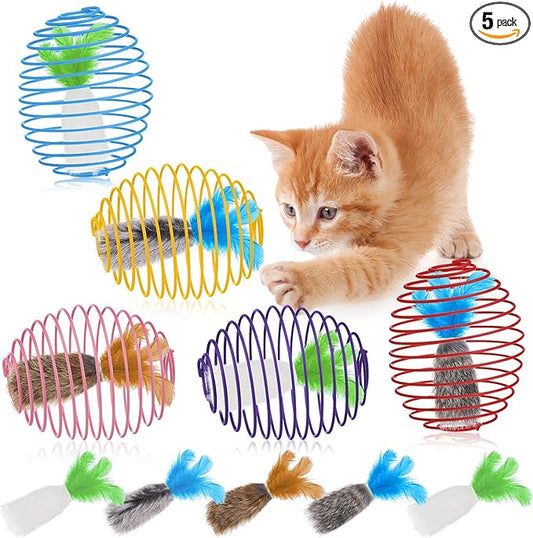 Jecery 5 Pcs Cat Spring Balls Toys Stretchable Rolling Balls Colorful Playful by Jecery