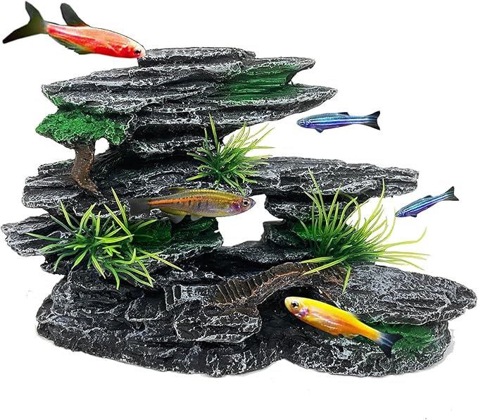 Aquarium Mountain View Stone Ornament Tree Rock Cave Aquarium Decorations by GOLOMOZ