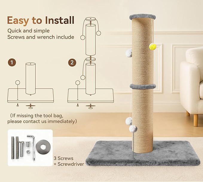 5-Inch Thick Sisal Cat Scratching Post, Durable Cat Scratcher - Image 6