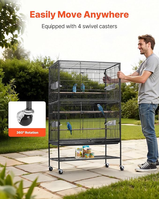 VEVOR Bird Cage, 31.5 x 20.5 x 52 inch, Flat Top, Wrought Iron Bird Flight Cage - Image 5