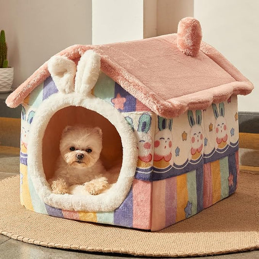 JIUPETY Cute Small Dog House Indoor, Foldable House Kennel Bed Mat by JIUPETY