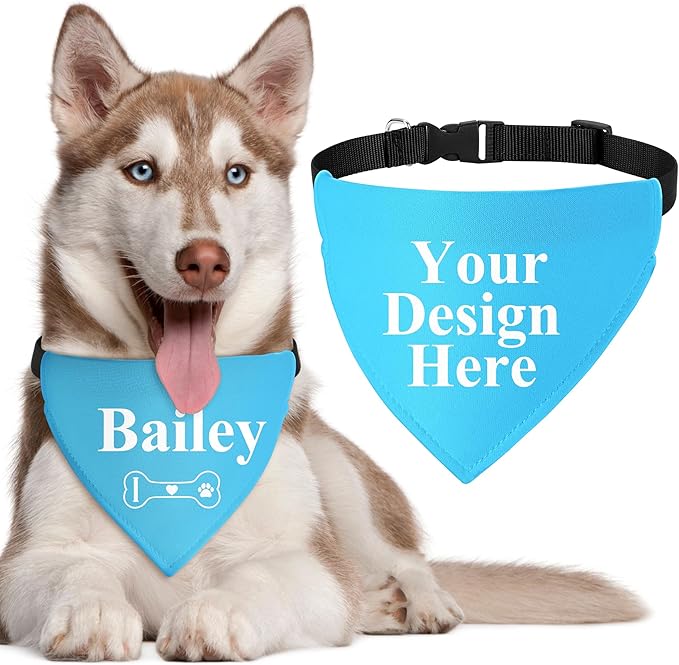 Personalized Dog Bandanas with Buckle Name Photo Logo Custom Neckwear Dog Scarf - Image 2