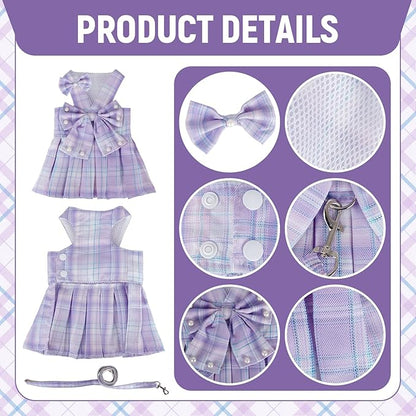 Cute Plaid Dog Dress Clothes for Small Dogs Cats Girl Purple Plaid Dog Dress - Image 4