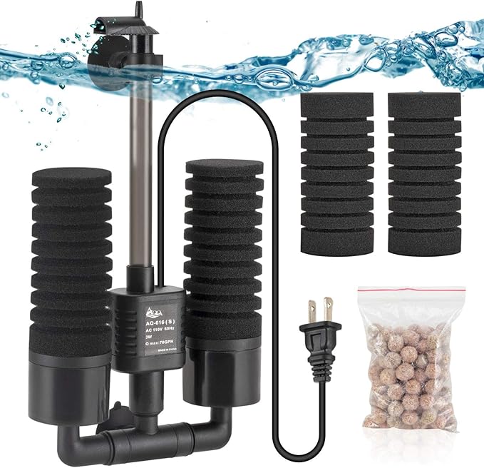 AQQA Aquarium Electric Power Sponge Filter, 3W/5W Silence Submersible Foam by AQQA