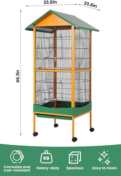 Garvee Bird Cage, w/Removeble Tray, Waterproof Roof, Lockable Caster, Indoor& - Image 8