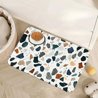 Terrazzo Stone Colorful Dog Cat Food Mat, Absorbent Pet Feeding Mat by Unknown