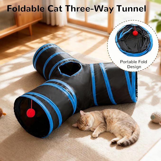 Tempcore Cat Tunnel for Indoor Cats, 3-Way Collapsible Play Tunnel - Image 6