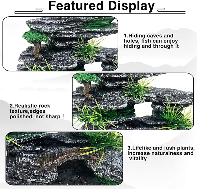 Aquarium Mountain View Stone Ornament Tree Rock Cave Aquarium Decorations - Image 3