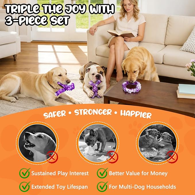 WOWBALA 3 Pack Dog Chew Toys for Aggressive Chewers, Indestructible Dog Toy for - Image 5
