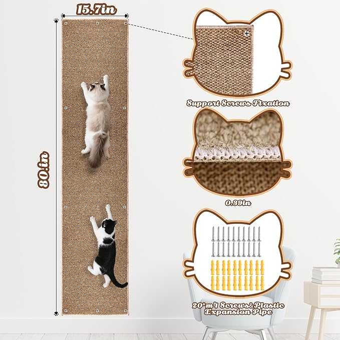 80"x15.7" Cat Wall Scratching Mat, Extra Large Cat Climbing Carpet - Image 3