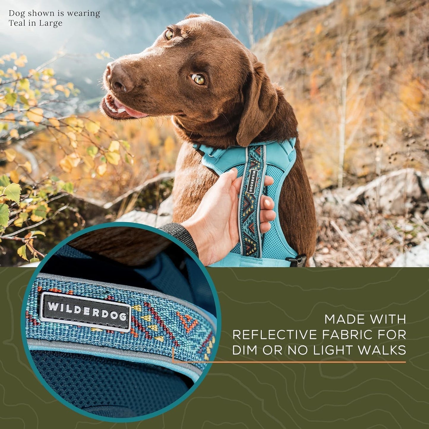 Wilderdog Lightweight Dog Harness with Reflective Straps - Medium - Pacific Blue