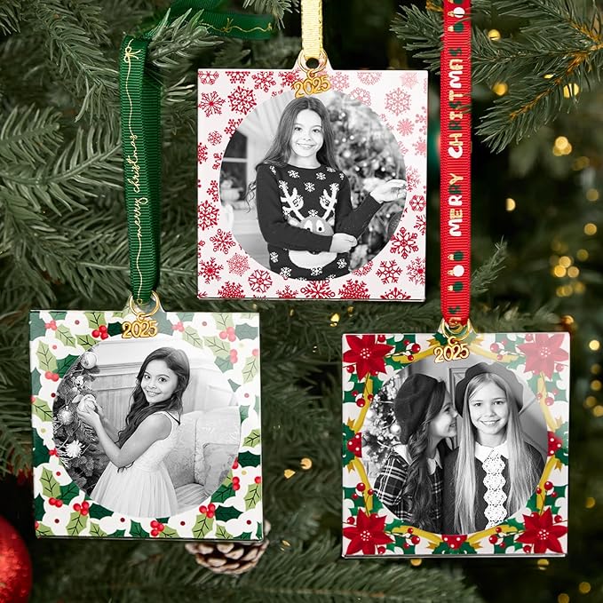 UNIQOOO Floral/Snowflake/Holly Christmas Acrylic Picture Frame Ornaments - Image 2