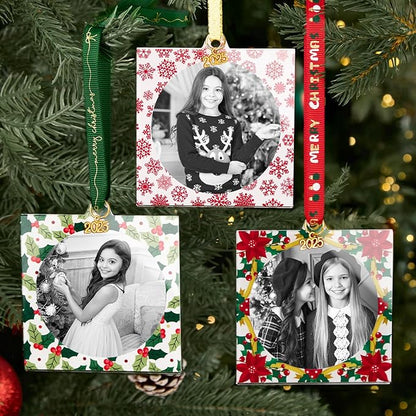 UNIQOOO Floral/Snowflake/Holly Christmas Acrylic Picture Frame Ornaments - Image 2