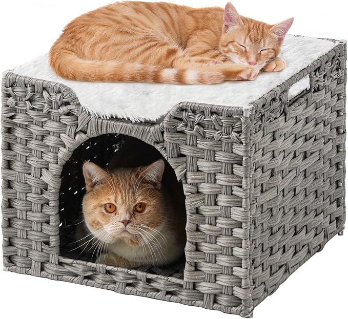 SETVSON Cat Beds Indoor Kitten House, Handwoven Rattan Cat Cave Pet Cube by SETVSON