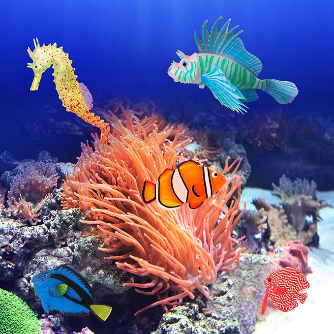 Weewooday 7 Pieces Artificial Fish Colorful Fake Fish Glowing Effect Aquarium - Image 7