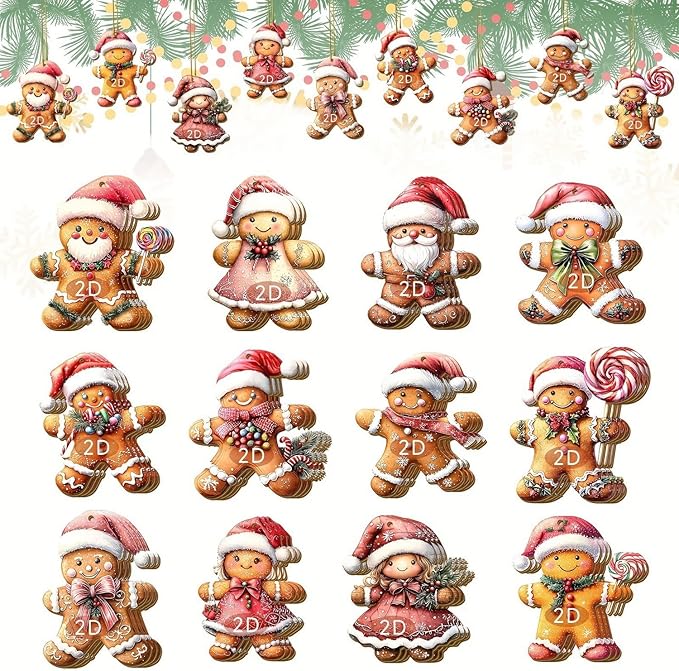 24 Pcs Christmas Gingerbread Man Hanging Ornaments Wooden 2D Indoor Outdoor - Image 5