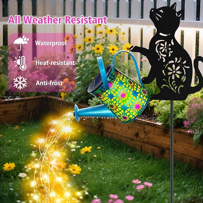 Black Cat Solar Watering Can Lights, Birthday Gifts - Image 4