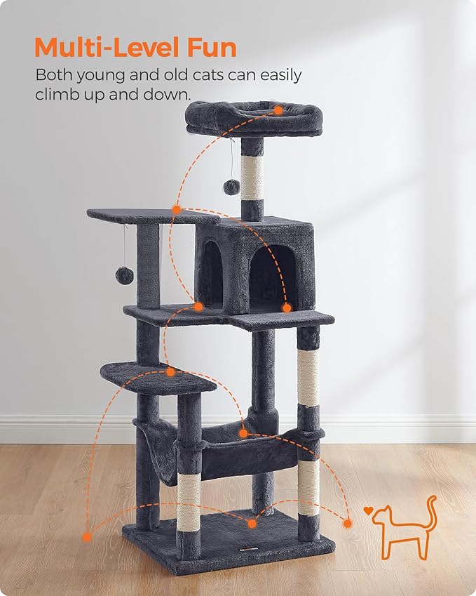 Feandrea Cat Tree, 54.2-Inch Cat Tower, Plush Multi-Level Condo - Image 3