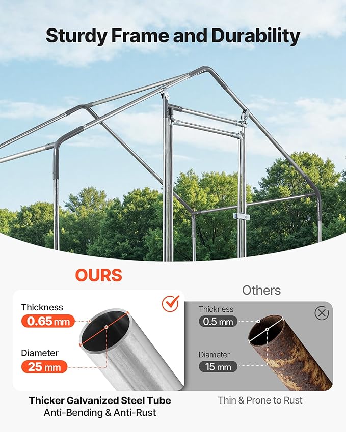 VEVOR Large Metal Chicken Coop, 6.6 x 3.3 x 6.6 ft, Walk-in Chicken Run House - Image 3