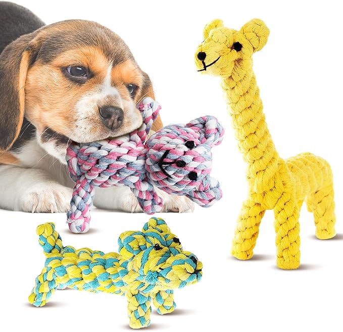 SunGrow Cotton Rope Knot Puppy & Ferret Toys, Tough Teething Chewable Teddy Bear by SunGrow