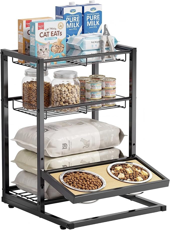 Elevated Cat Bowl Stand Feeding Station, 3-Tier Cat Food Organizer & Storage by CACHOLIV