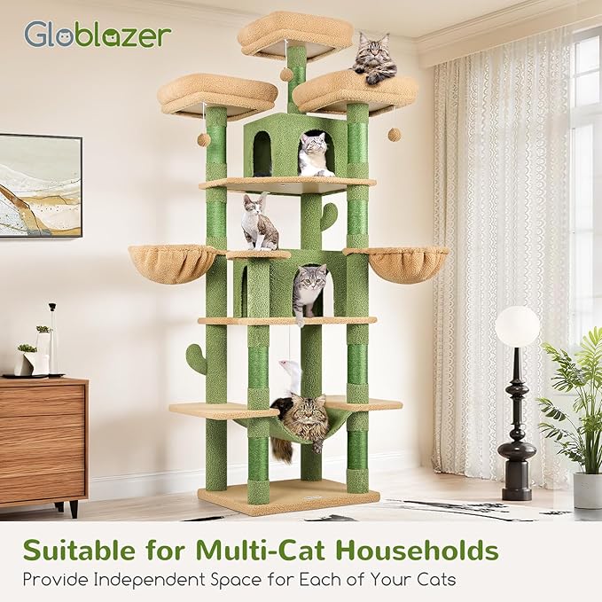 Globlazer Big Cactus Cat Tower for Indoor Cats, 80inch Cat Tower for Multiple - Image 7