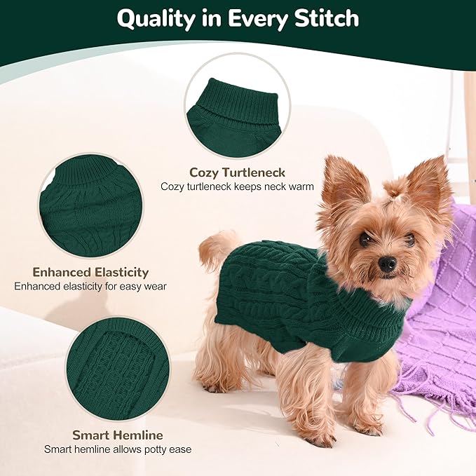 2 Pack Dog Sweaters for Small Dogs Winter Turtleneck Pullover Cable Knit Fleece - Image 3
